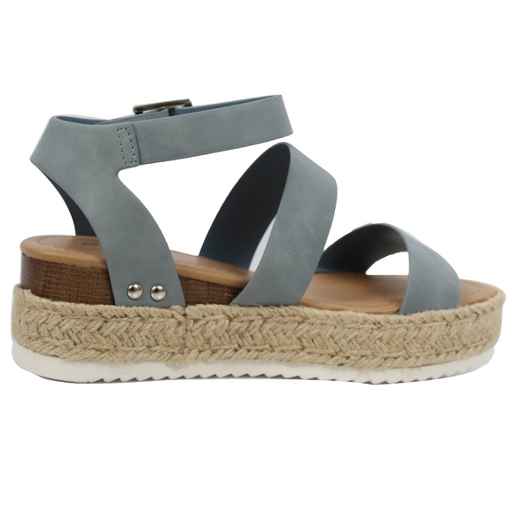 Size 10 Blue Open Toe Strappy Ankle Strap Espadril - Picture 3 of 6